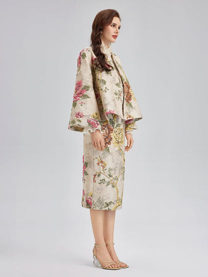 3 Boyutlu Jakar El İşlemeli Boncuklu Ceket