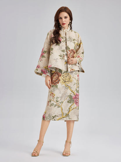 3 Boyutlu Jakar El İşlemeli Boncuklu Ceket