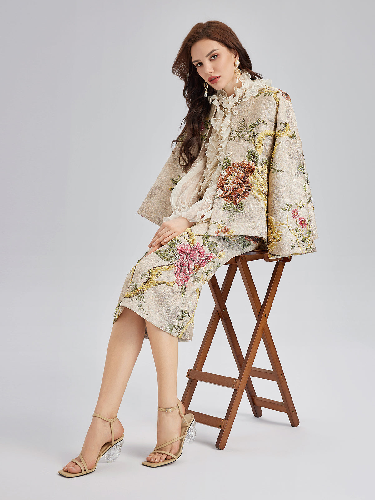 3 Boyutlu Jakar El İşlemeli Boncuklu Etek