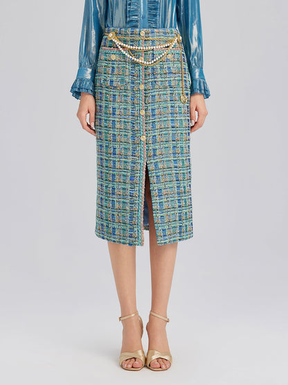 Çok Renkli Tüvit Örgü Kenarlı Etek