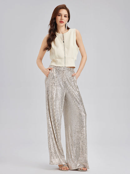 Taş İşlemeli Fermuarlı Yelek ve Takım