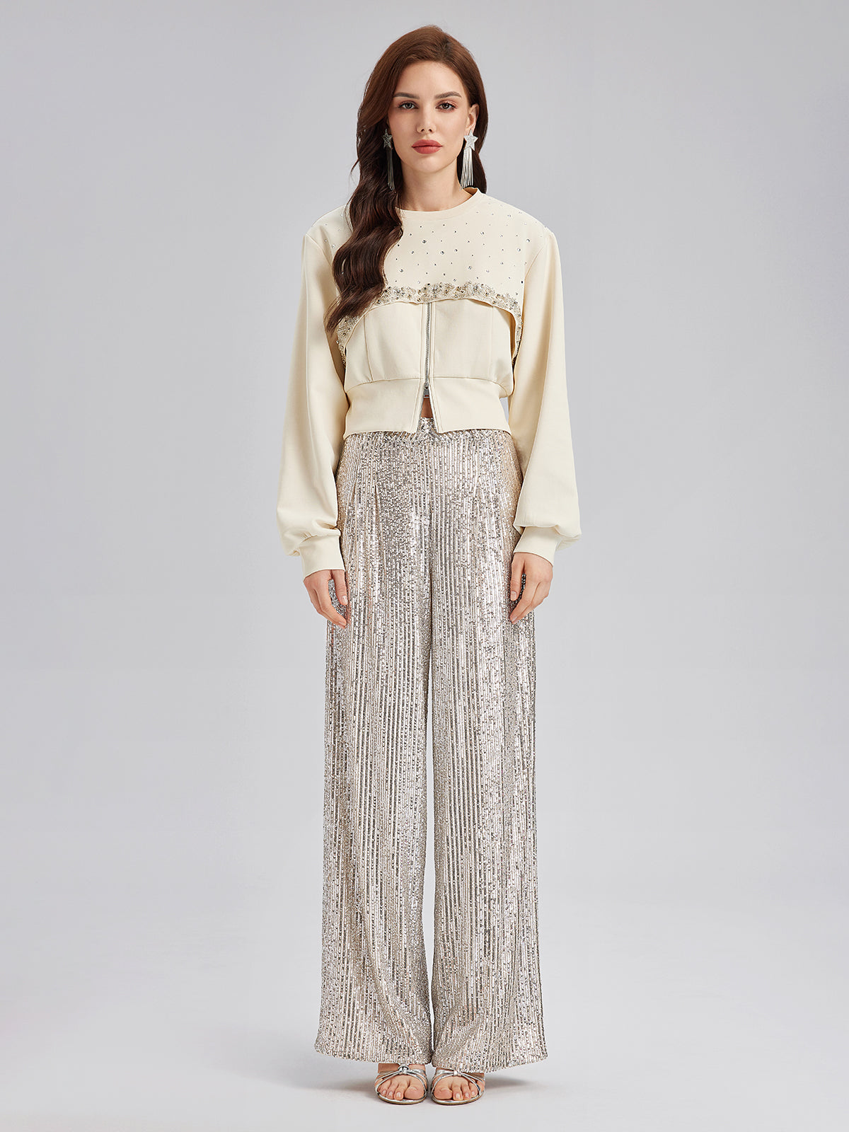 Taş İşlemeli Fermuarlı Yelek ve Takım