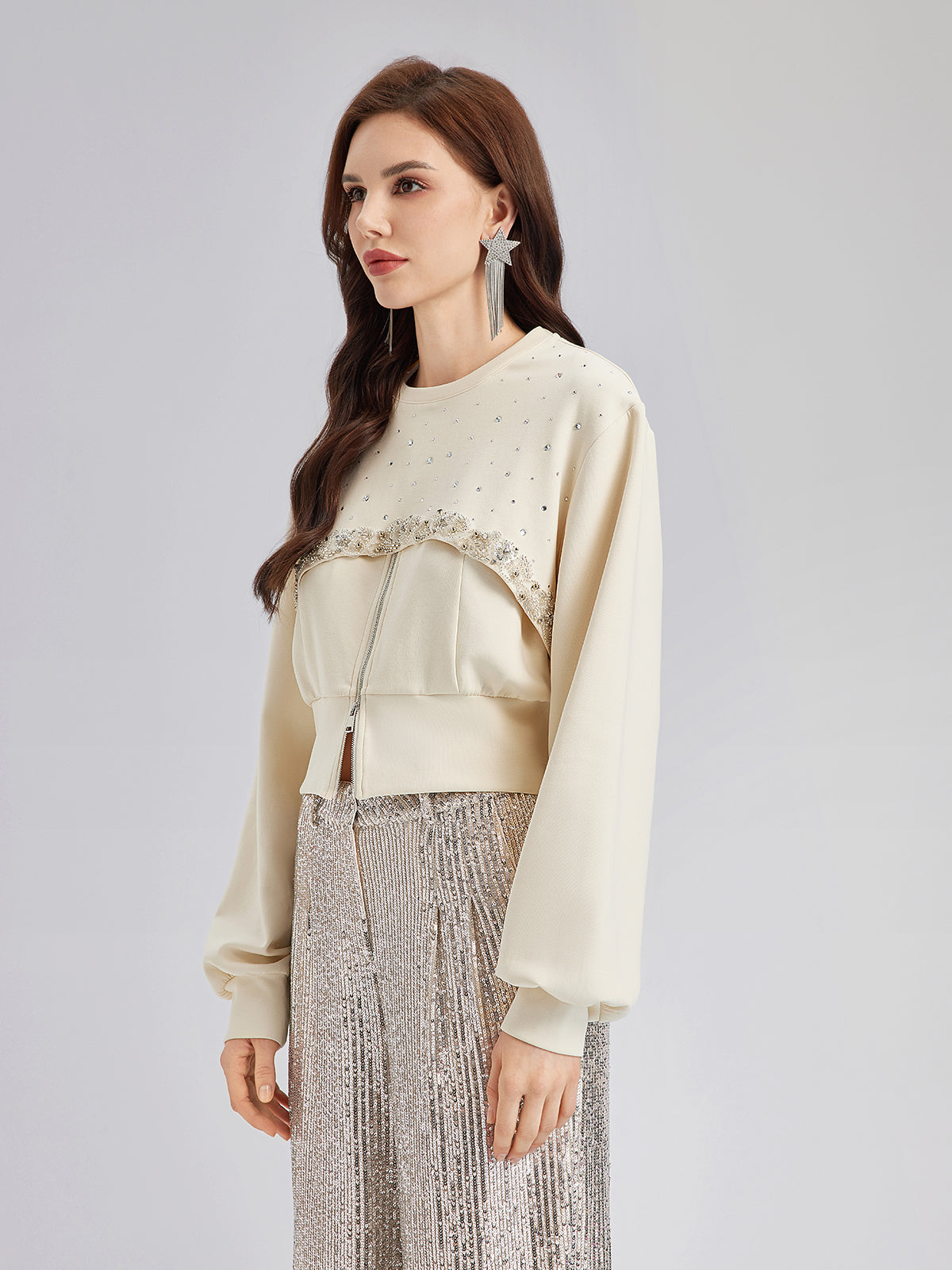 Taş İşlemeli Fermuarlı Yelek ve Takım