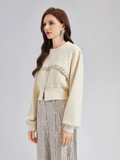 Taş İşlemeli Fermuarlı Yelek ve Takım