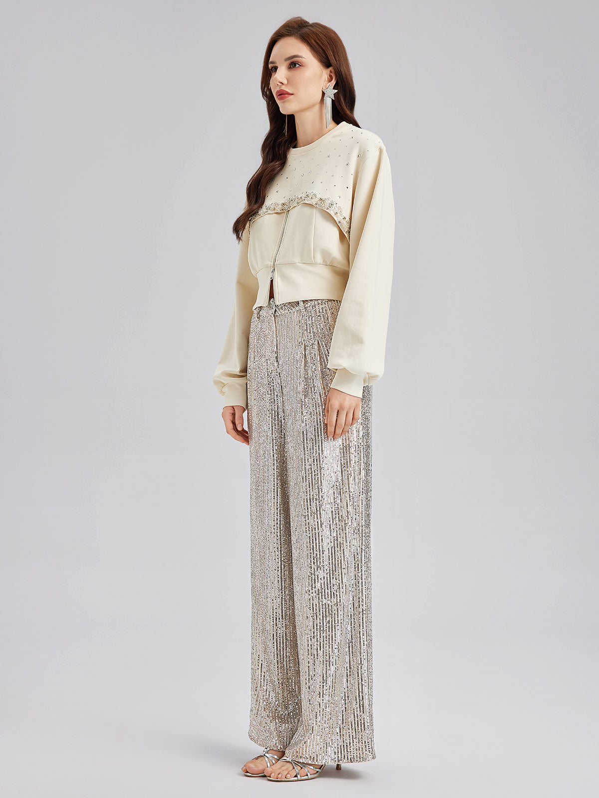 Taş İşlemeli Fermuarlı Yelek ve Takım