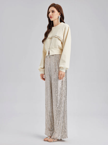 Taş İşlemeli Fermuarlı Yelek ve Takım