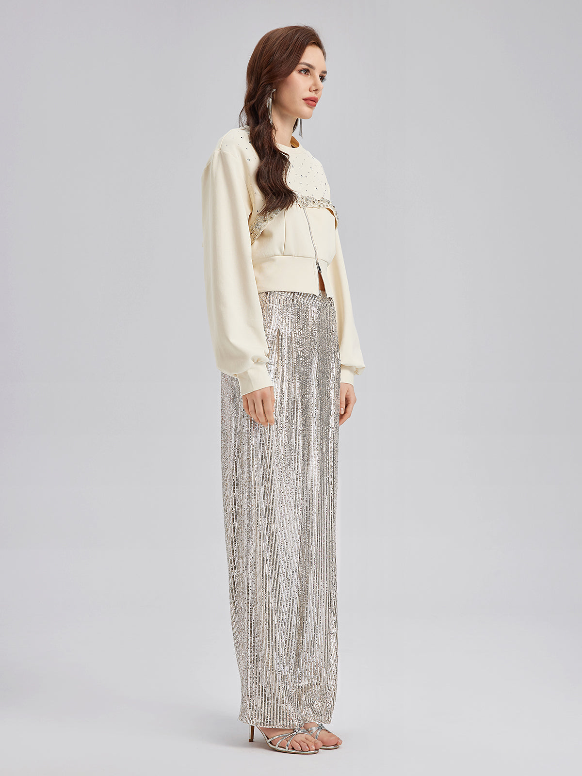 Taş İşlemeli Fermuarlı Yelek ve Takım