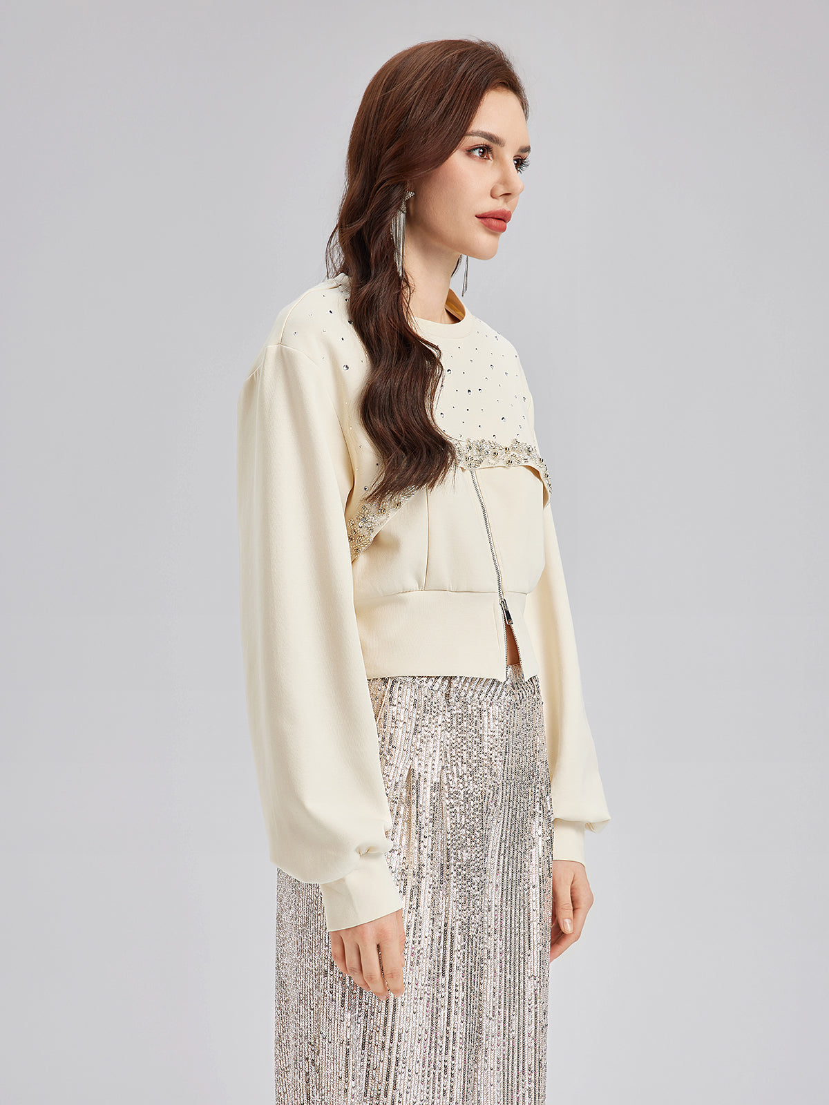 Taş İşlemeli Fermuarlı Yelek ve Takım