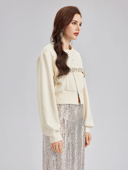 Taş İşlemeli Fermuarlı Yelek ve Takım