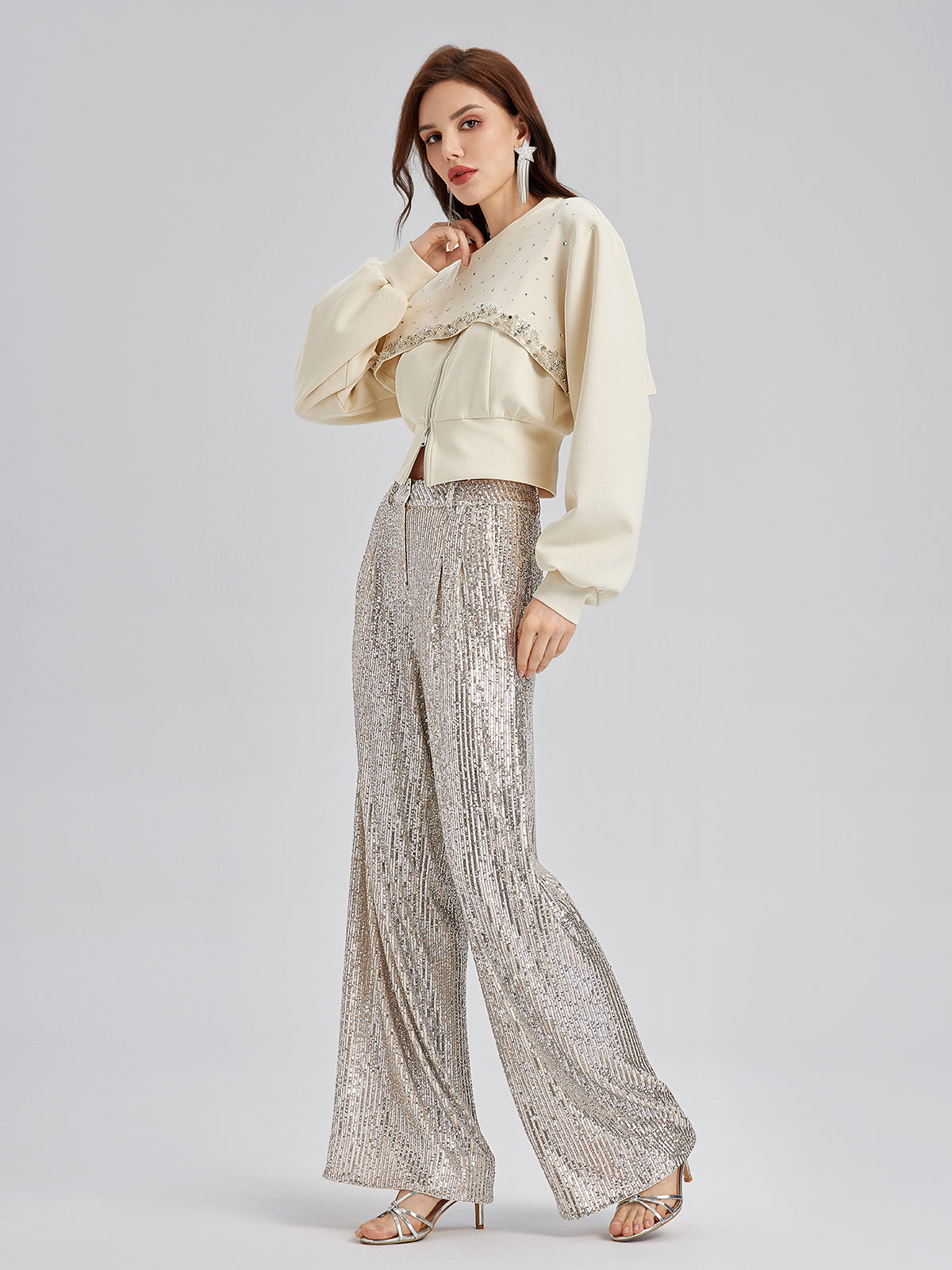 Taş İşlemeli Fermuarlı Yelek ve Takım