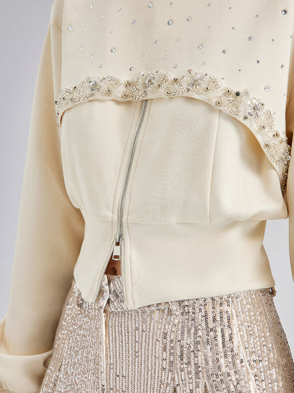 Taş İşlemeli Fermuarlı Yelek ve Takım