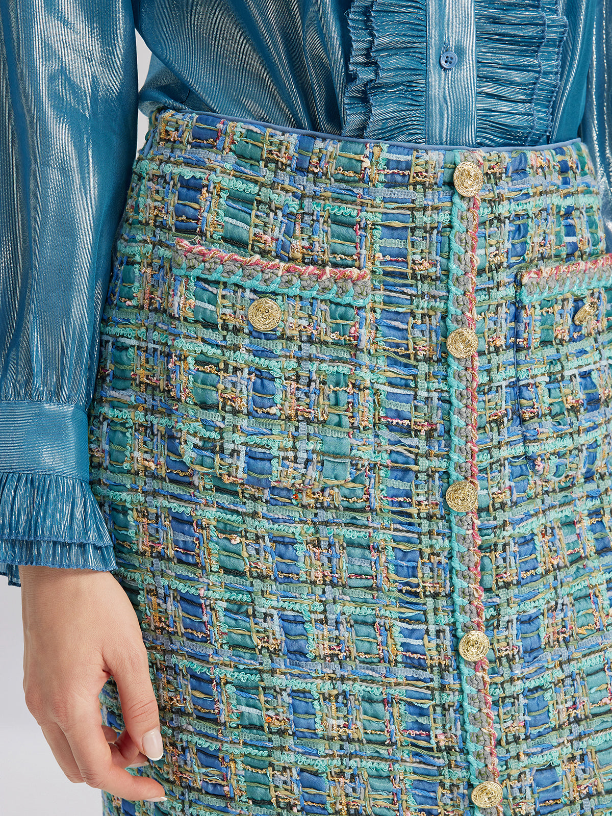 Çok Renkli Tüvit Örgü Kenarlı Etek