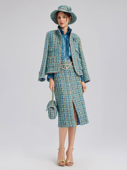 Çok Renkli Tüvit Örgü Kenarlı Ceket