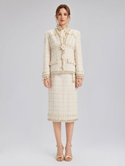 İki Renkli Kareli Tüvit El İşlemeli Çiçekli Etek