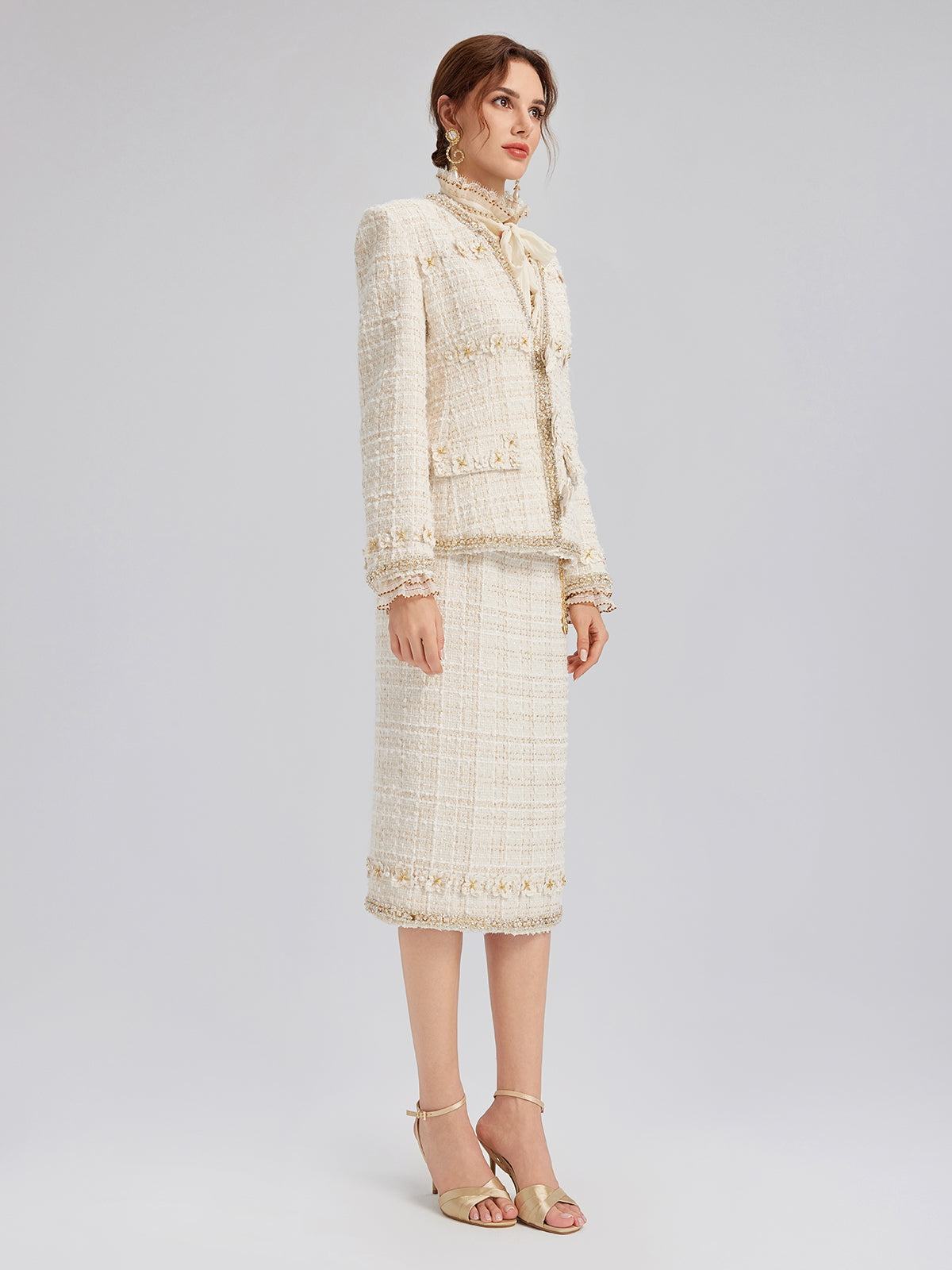 İki Renkli Kareli Tüvit El İşlemeli Çiçekli Etek