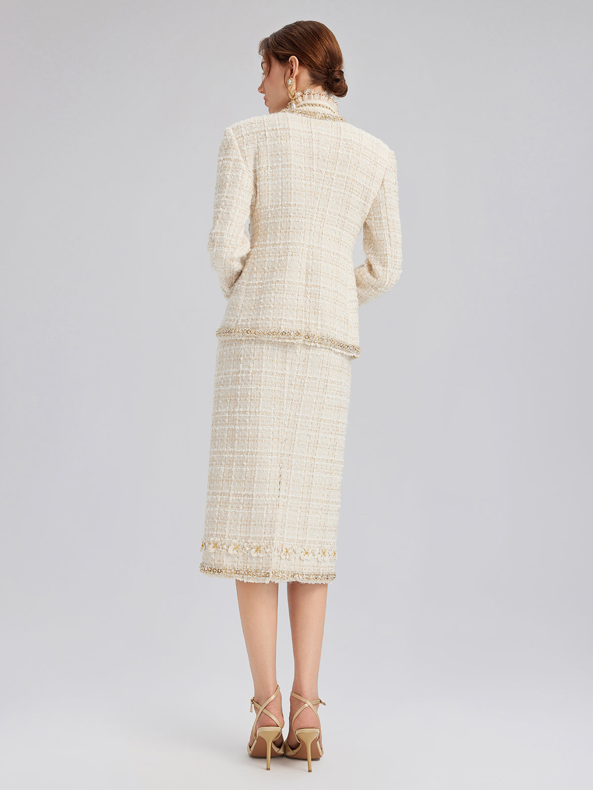 İki Renkli Kareli Tüvit El İşlemeli Çiçekli Etek