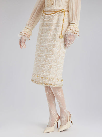 İki Renkli Kareli Tüvit El İşlemeli Çiçekli Etek