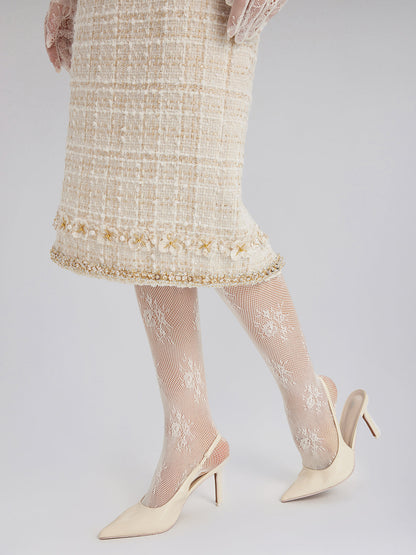 İki Renkli Kareli Tüvit El İşlemeli Çiçekli Etek