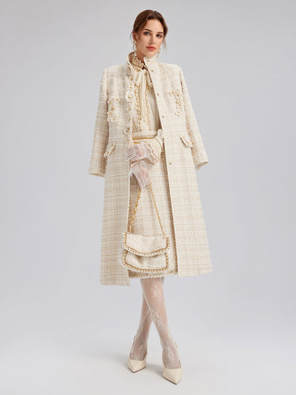 İki Renkli Kareli Tüvit El İşlemeli Çiçekli Etek