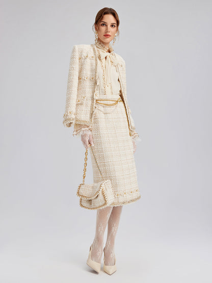 İki Renkli Kareli Tüvit El İşlemeli Çiçekli Etek