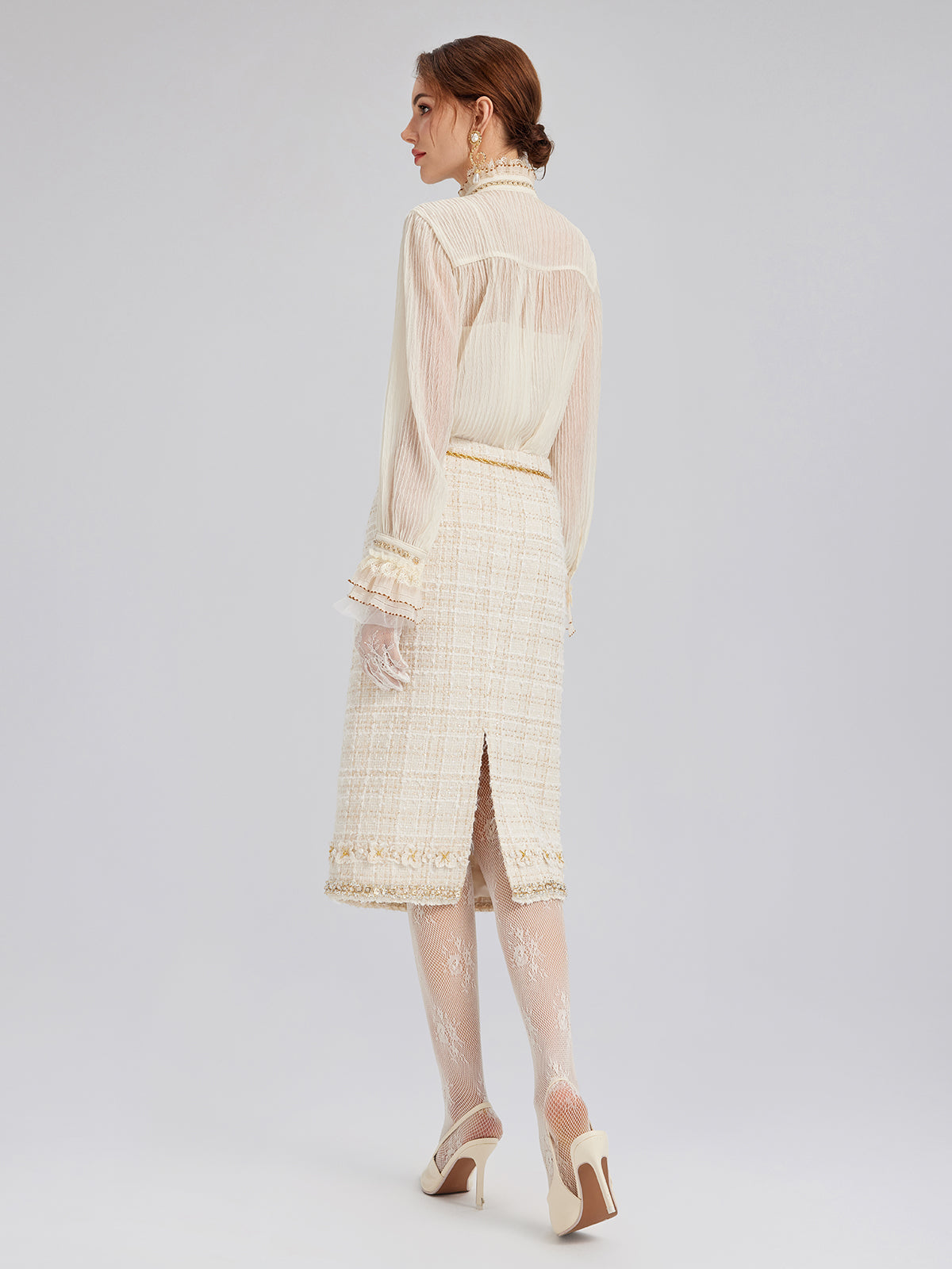 İki Renkli Kareli Tüvit El İşlemeli Çiçekli Etek