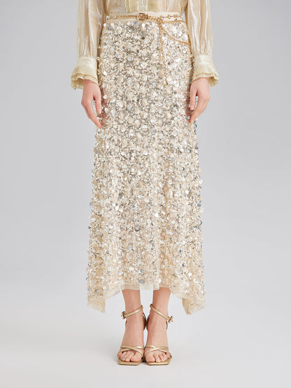 Katlı Pullu Balık Beli Lastikli Etek