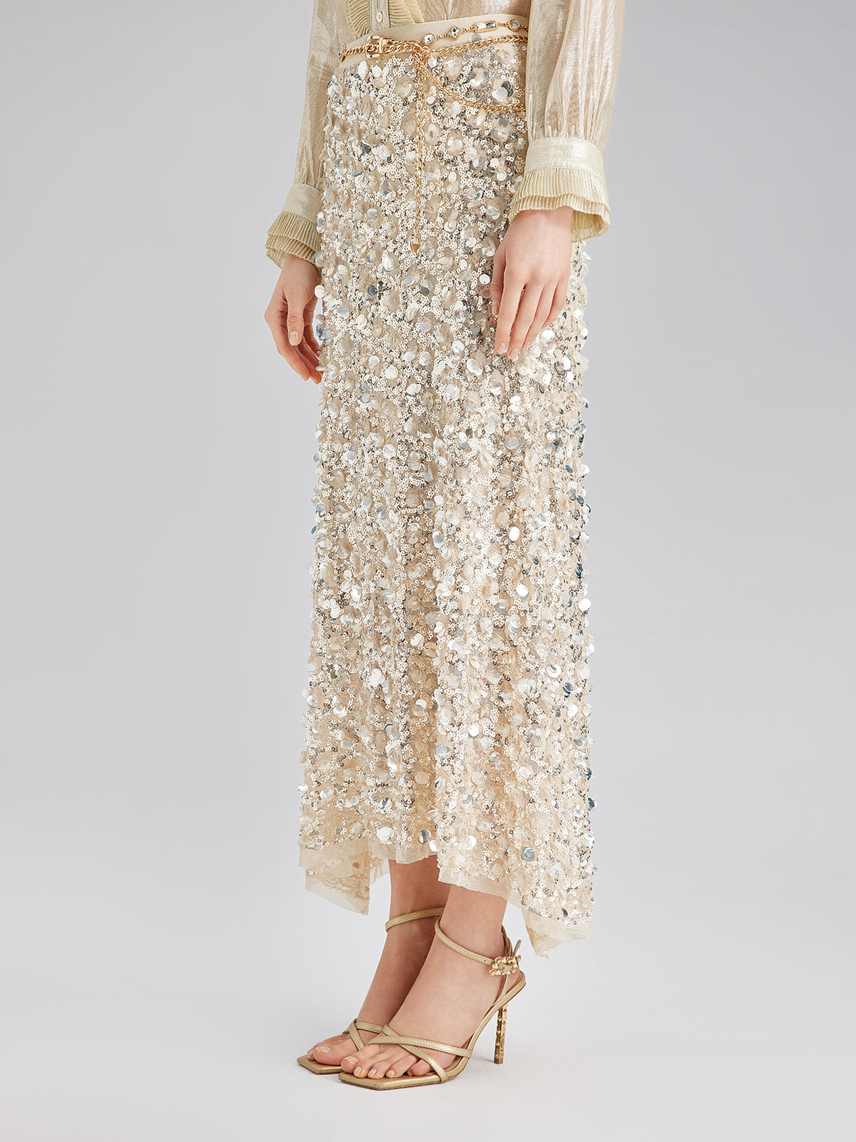 Katlı Pullu Balık Beli Lastikli Etek