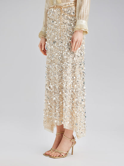 Katlı Pullu Balık Beli Lastikli Etek