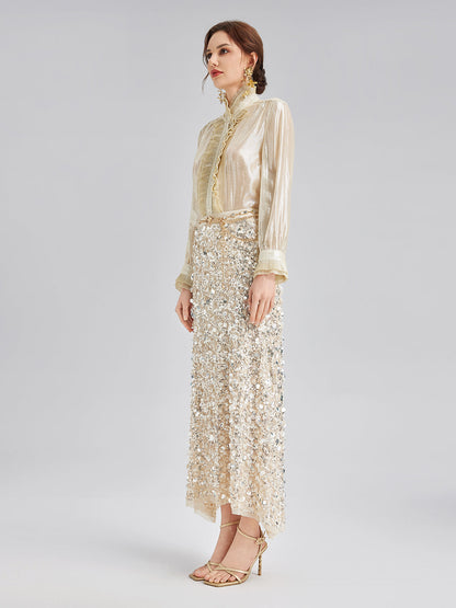 Katlı Pullu Balık Beli Lastikli Etek