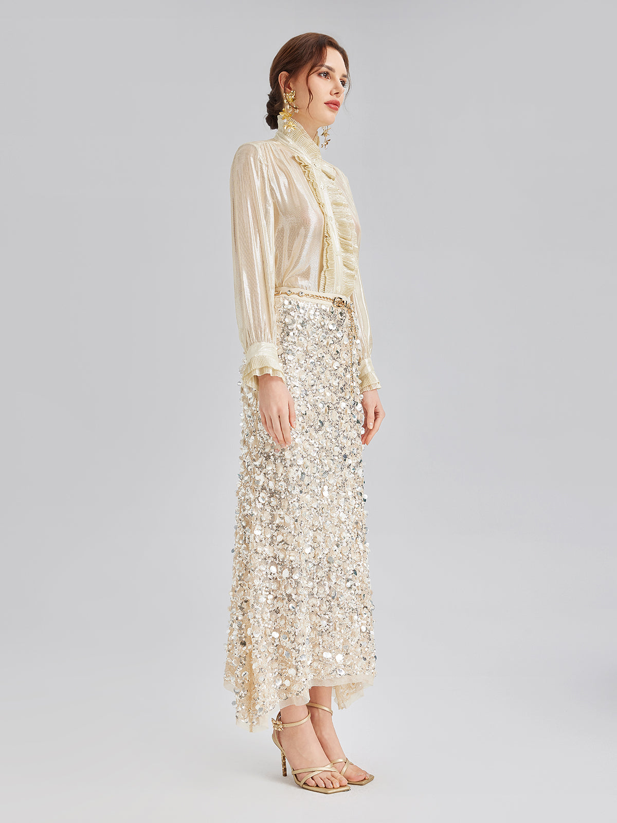 Katlı Pullu Balık Beli Lastikli Etek