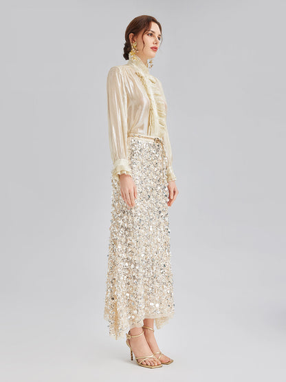 Katlı Pullu Balık Beli Lastikli Etek