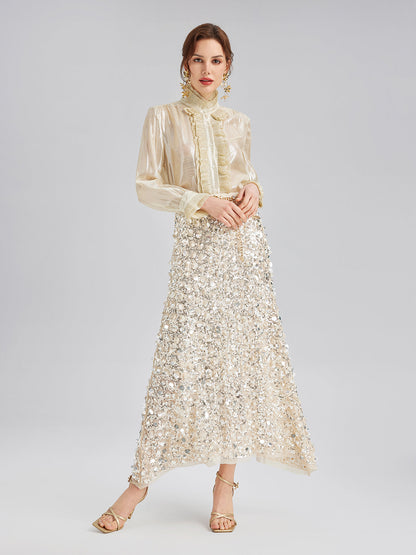 Katlı Pullu Balık Beli Lastikli Etek