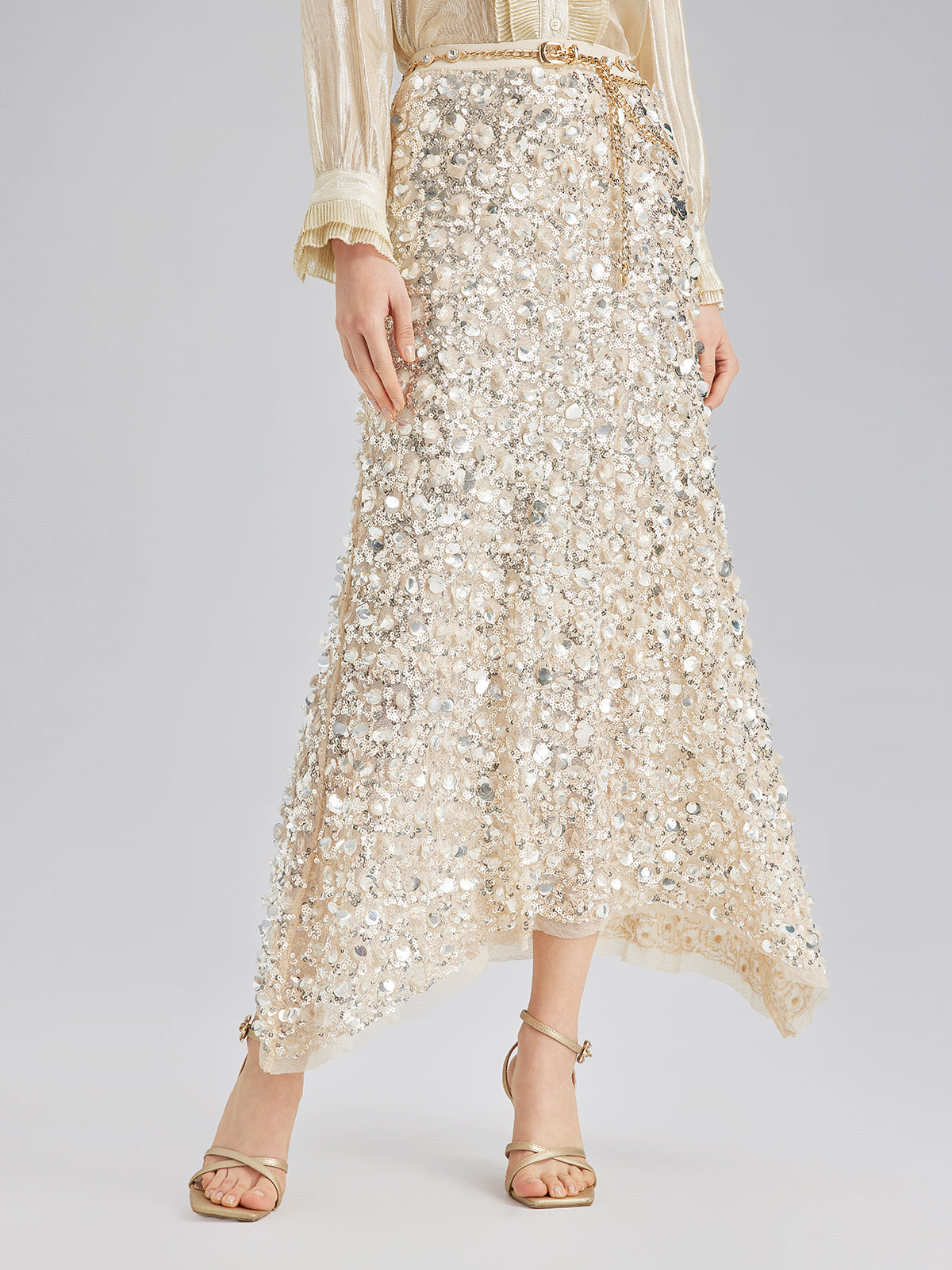 Katlı Pullu Balık Beli Lastikli Etek