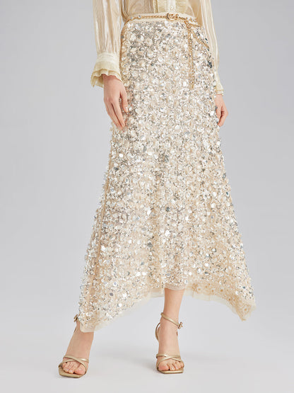 Katlı Pullu Balık Beli Lastikli Etek