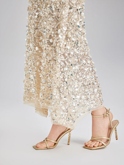 Katlı Pullu Balık Beli Lastikli Etek