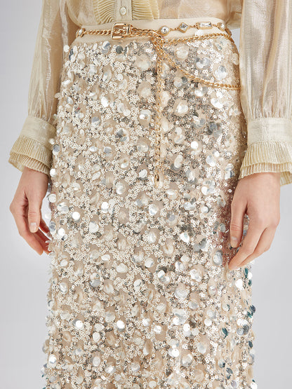 Katlı Pullu Balık Beli Lastikli Etek