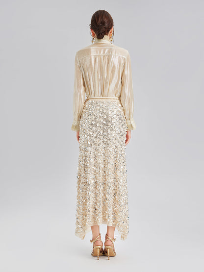 Katlı Pullu Balık Beli Lastikli Etek