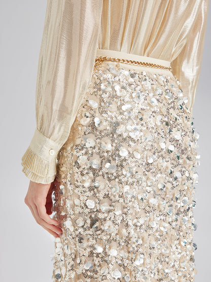 Katlı Pullu Balık Beli Lastikli Etek