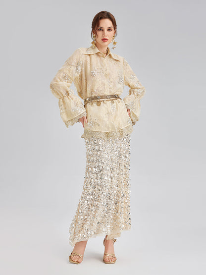 Katlı Pullu Balık Beli Lastikli Etek