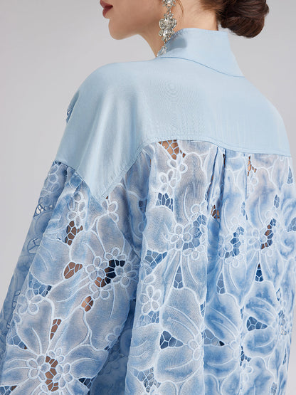 Asimetrik Yaka Boyalı Çiçekli Gömlek