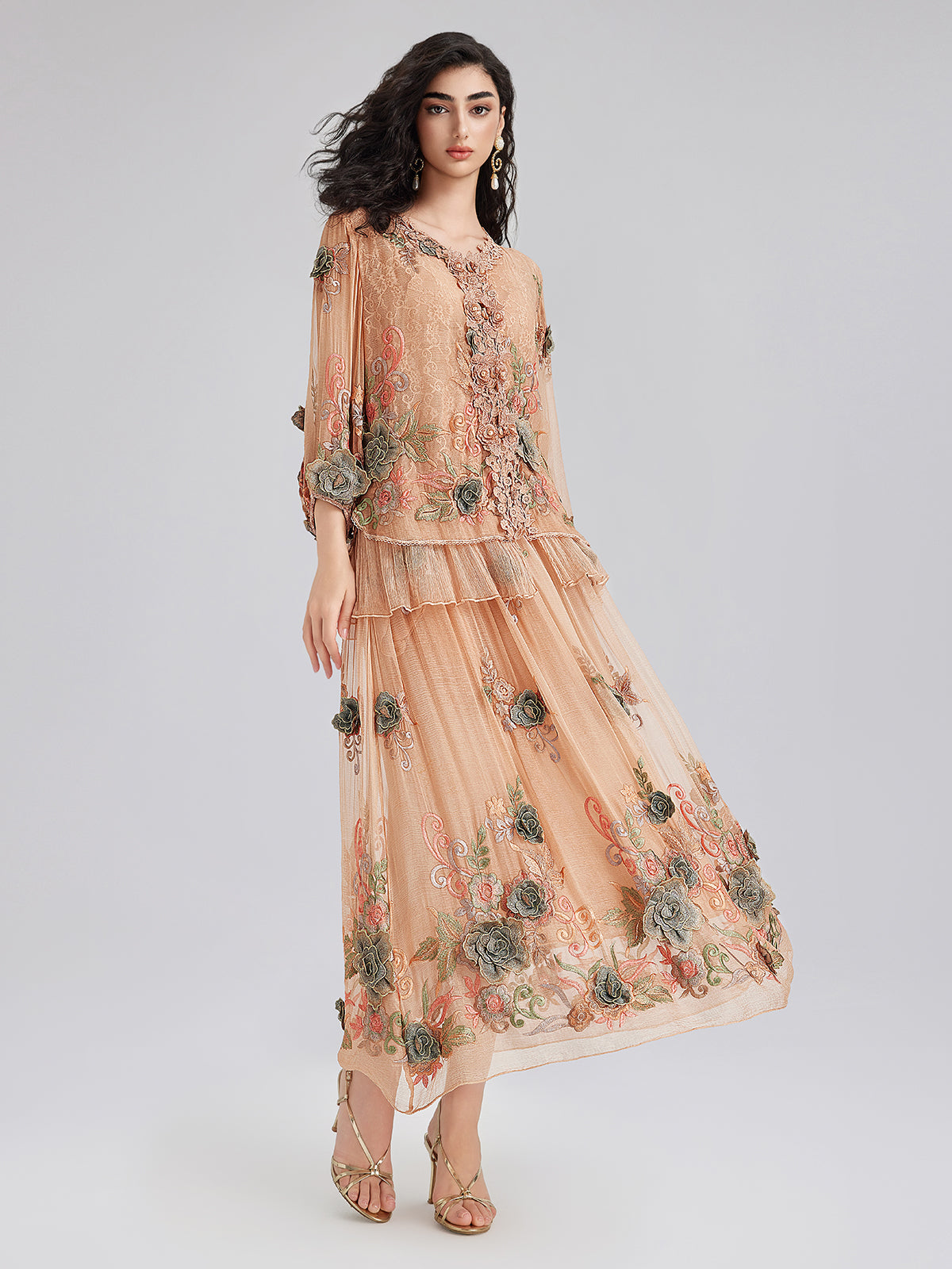 El Yapımı 3 Boyutlu Çiçekli İpek Etek