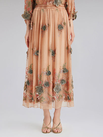 El Yapımı 3 Boyutlu Çiçekli İpek Etek