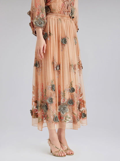 El Yapımı 3 Boyutlu Çiçekli İpek Etek