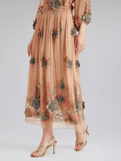 El Yapımı 3 Boyutlu Çiçekli İpek Etek