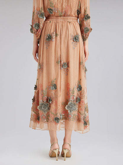 El Yapımı 3 Boyutlu Çiçekli İpek Etek