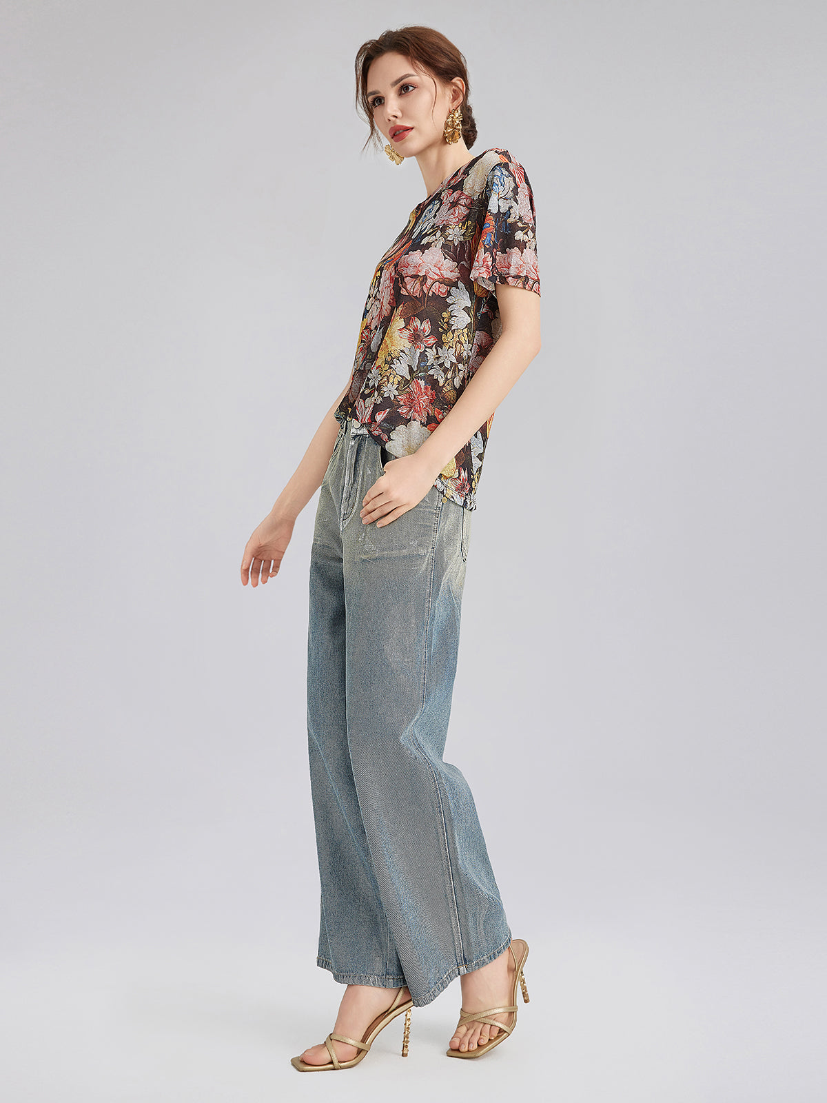 İtalyan Vintage Çiçek Desenli Tişört