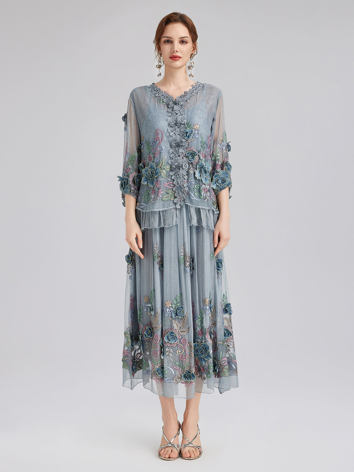 El Yapımı 3 Boyutlu Çiçekli İpek Etek