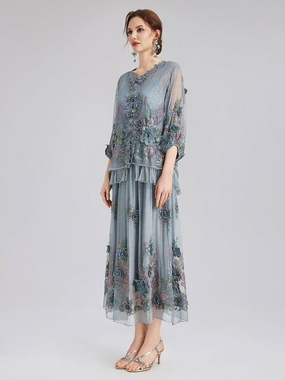 El Yapımı 3 Boyutlu Çiçekli İpek Bluz