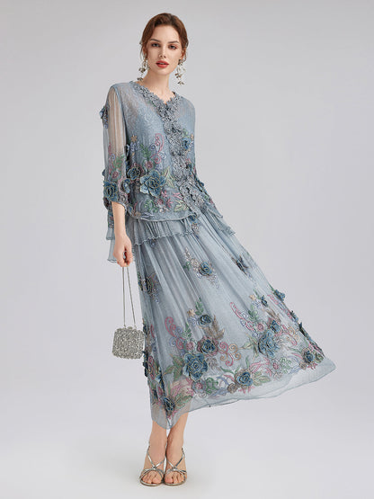 El Yapımı 3 Boyutlu Çiçekli İpek Etek