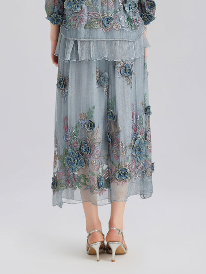 El Yapımı 3 Boyutlu Çiçekli İpek Etek